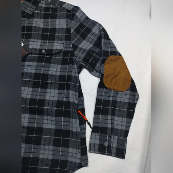 Men's Charcoal Aventyr Plaid Elbow Flannel Shirt Men's Xl Deep Zipper Side Pocke - Picture 3 of 9